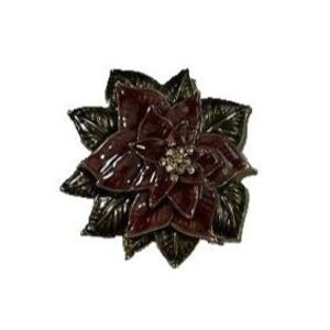 Napier Pink & Gold Enamel w/Rhinestone Christmas Poinsettia 2" Brooch Pin in Box